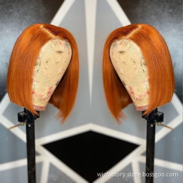 Pre-plucked colorful human hair wigs,  350# colored wigs human hair lace front, orange colored human hair lace front wigs